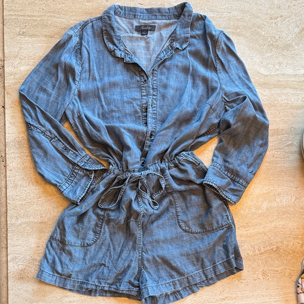 Level 99 Women's Chambray Drawstring Utility Jacket - Blue
